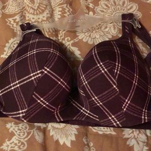 Purple white striped bra
